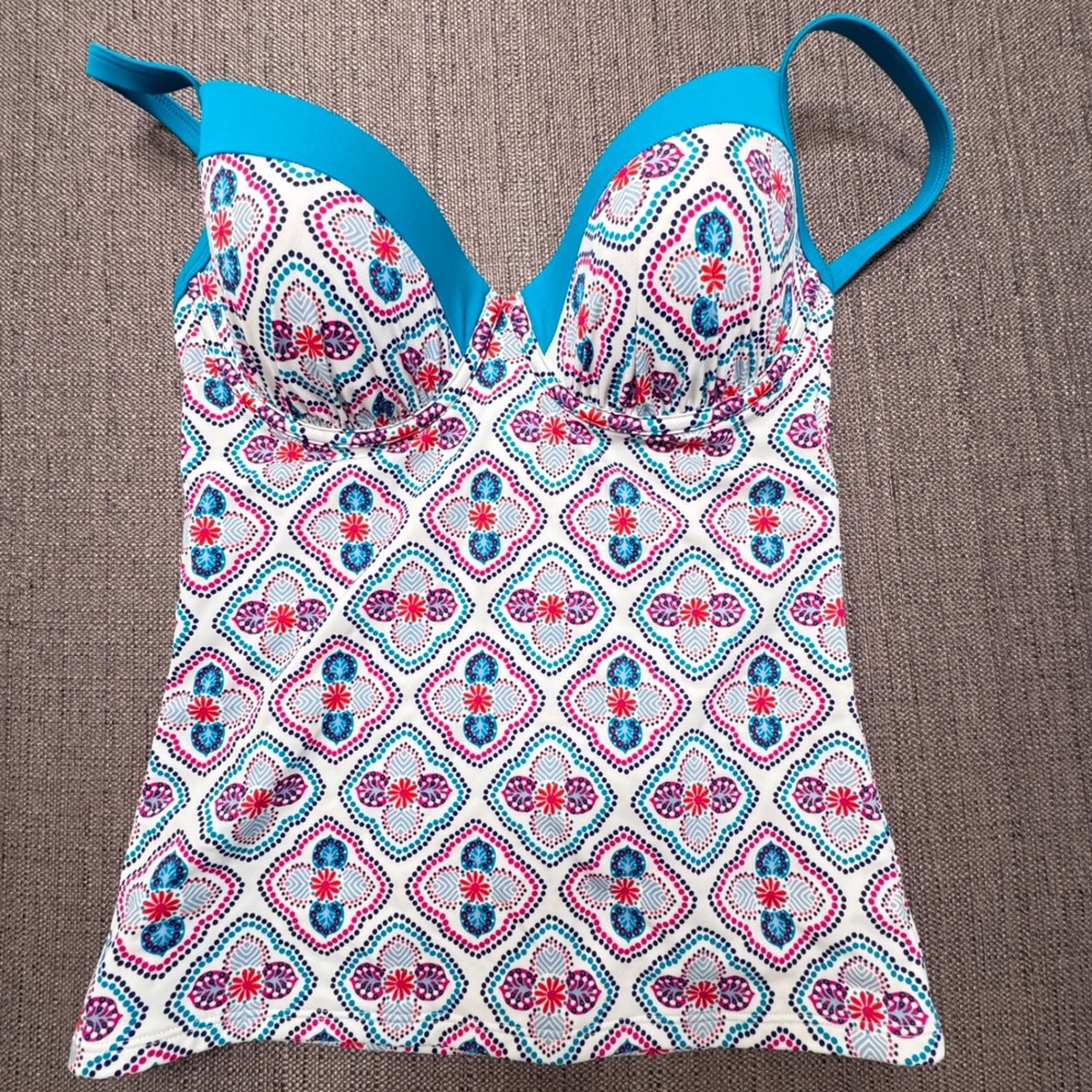 Boden Womens Blue Geometric Medallion Underwire Tankini Top Size US 34DD S0057
